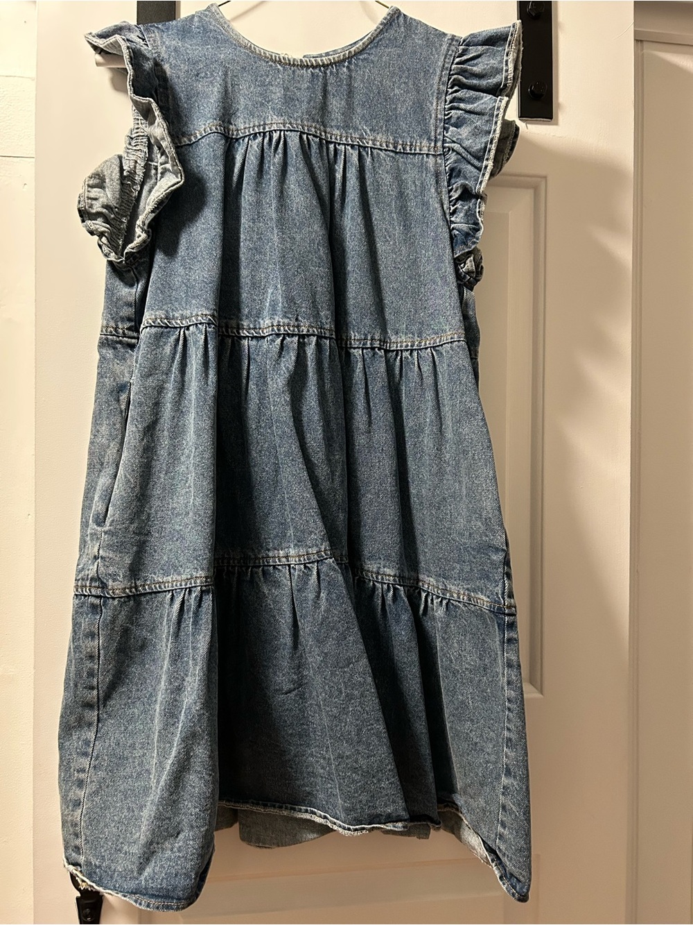Altar’d State Denim Tiered Ruffle-Sleeve Dress